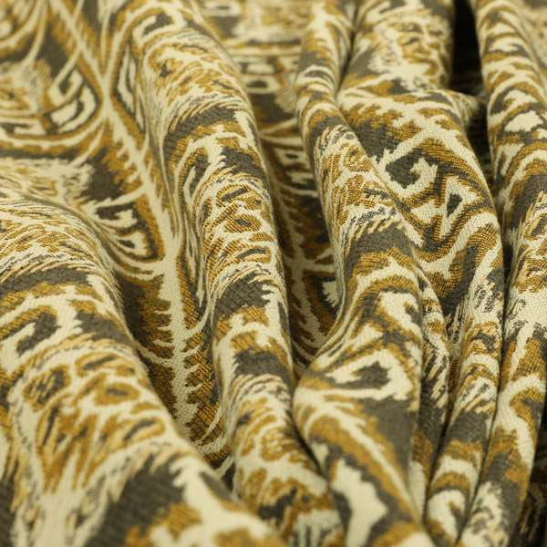 Trapeze Mexican Kilim Theme Pattern Grey Yellow Chenille Upholstery Fabrics CTR-789 - Made To Measure Curtains