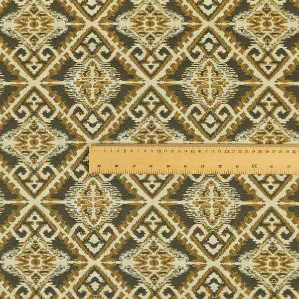 Trapeze Mexican Kilim Theme Pattern Grey Yellow Chenille Upholstery Fabrics CTR-789 - Roman Blinds