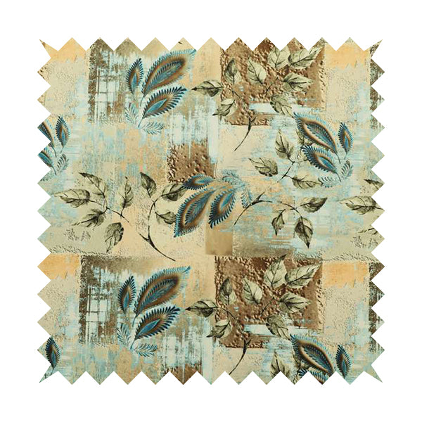 Freedom Printed Velvet Fabric Collection Patchwork Pattern Blue Colour Upholstery Fabric CTR-79 - Roman Blinds