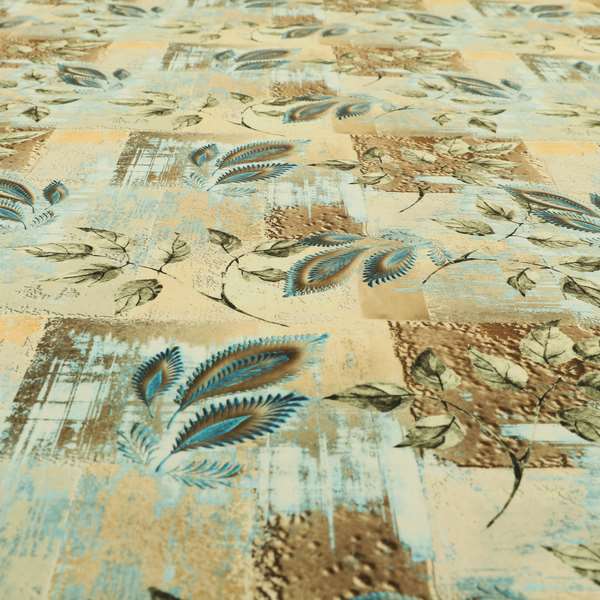 Freedom Printed Velvet Fabric Collection Patchwork Pattern Blue Colour Upholstery Fabric CTR-79 - Roman Blinds