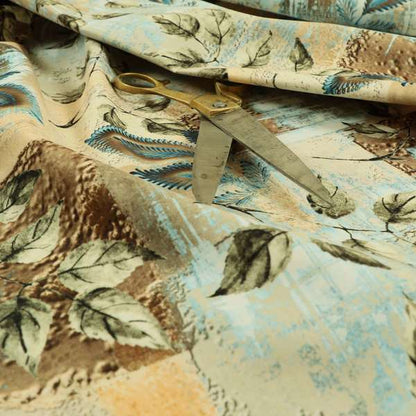 Freedom Printed Velvet Fabric Collection Patchwork Pattern Blue Colour Upholstery Fabric CTR-79 - Made To Measure Curtains