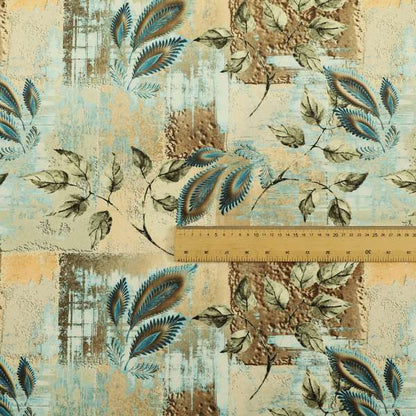 Freedom Printed Velvet Fabric Collection Patchwork Pattern Blue Colour Upholstery Fabric CTR-79 - Made To Measure Curtains