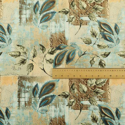 Freedom Printed Velvet Fabric Collection Patchwork Pattern Blue Colour Upholstery Fabric CTR-79