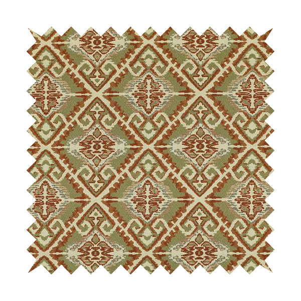 Trapeze Mexican Kilim Theme Pattern Green Red Chenille Upholstery Fabrics CTR-790 - Made To Measure Curtains