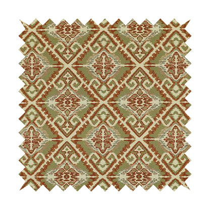 Trapeze Mexican Kilim Theme Pattern Green Red Chenille Upholstery Fabrics CTR-790 - Made To Measure Curtains