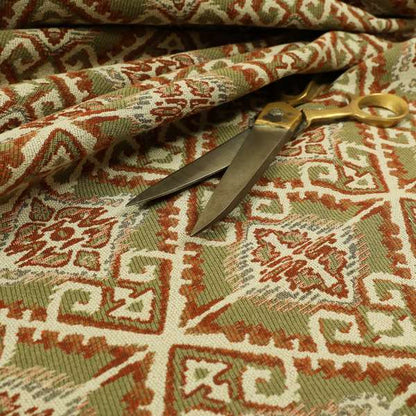 Trapeze Mexican Kilim Theme Pattern Green Red Chenille Upholstery Fabrics CTR-790 - Made To Measure Curtains