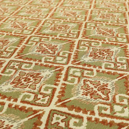 Trapeze Mexican Kilim Theme Pattern Green Red Chenille Upholstery Fabrics CTR-790 - Roman Blinds