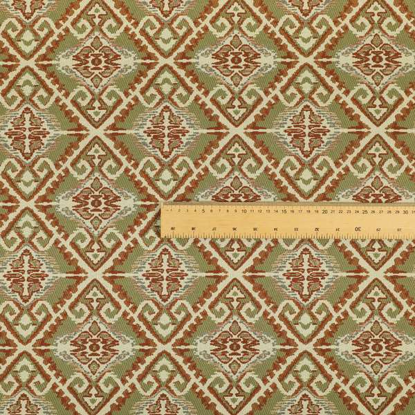 Trapeze Mexican Kilim Theme Pattern Green Red Chenille Upholstery Fabrics CTR-790