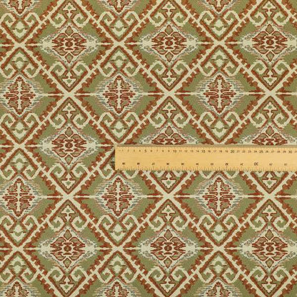 Trapeze Mexican Kilim Theme Pattern Green Red Chenille Upholstery Fabrics CTR-790 - Made To Measure Curtains