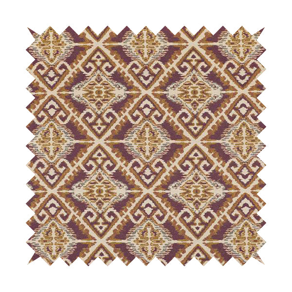 Trapeze Mexican Kilim Theme Pattern Purple Golden Yellow Chenille Upholstery Fabrics CTR-791 - Made To Measure Curtains