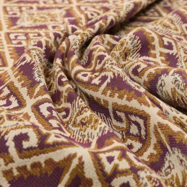 Trapeze Mexican Kilim Theme Pattern Purple Golden Yellow Chenille Upholstery Fabrics CTR-791 - Roman Blinds