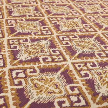 Trapeze Mexican Kilim Theme Pattern Purple Golden Yellow Chenille Upholstery Fabrics CTR-791 - Roman Blinds