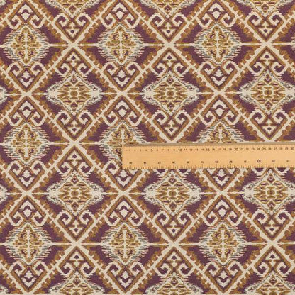 Trapeze Mexican Kilim Theme Pattern Purple Golden Yellow Chenille Upholstery Fabrics CTR-791 - Made To Measure Curtains