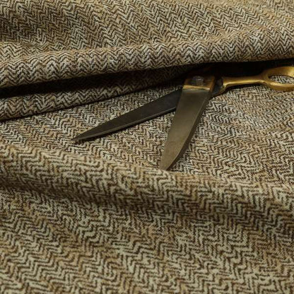 Trapeze Faded Herringbone Pattern Semi Plain Brown Furnishing Fabrics CTR-794