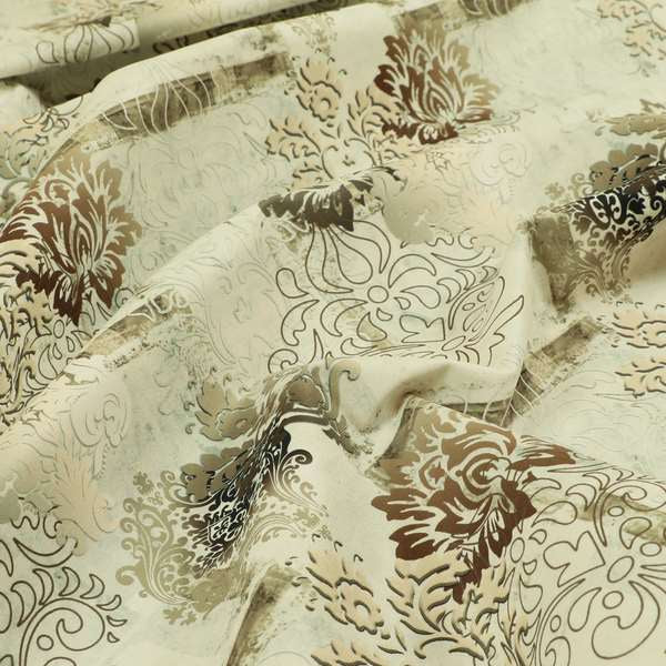 Freedom Printed Velvet Fabric Collection Patchwork Pattern Natural Brown Colour Upholstery Fabric CTR-80 - Roman Blinds