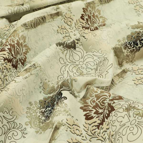 Freedom Printed Velvet Fabric Collection Patchwork Pattern Natural Brown Colour Upholstery Fabric CTR-80 - Handmade Cushions