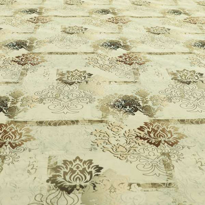 Freedom Printed Velvet Fabric Collection Patchwork Pattern Natural Brown Colour Upholstery Fabric CTR-80 - Roman Blinds