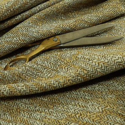 Trapeze Faded Herringbone Pattern Semi Plain Yellow Furnishing Fabrics CTR-800 - Made To Measure Curtains