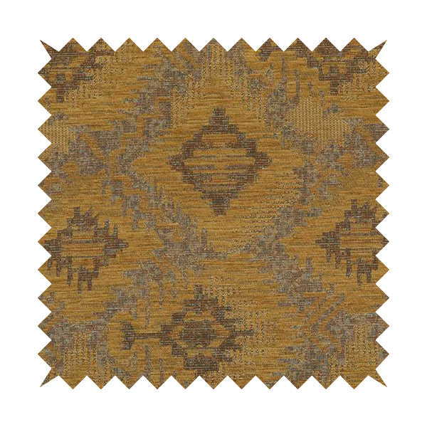 Elba Faded Kilim Traditional Pattern Yellow Chenille Colour Furnishing Curtain Fabric CTR-803 - Made To Measure Curtains