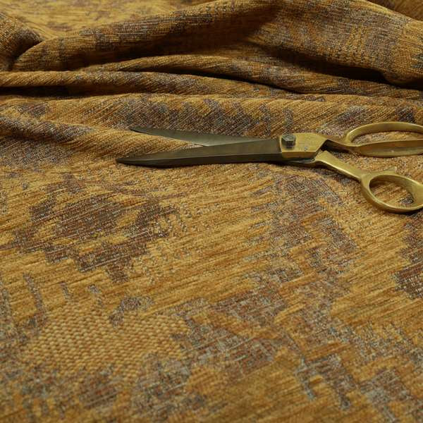 Elba Faded Kilim Traditional Pattern Yellow Chenille Colour Furnishing Curtain Fabric CTR-803 - Roman Blinds