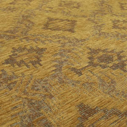 Elba Faded Kilim Traditional Pattern Yellow Chenille Colour Furnishing Curtain Fabric CTR-803 - Made To Measure Curtains