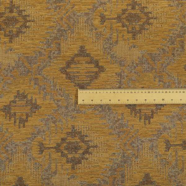 Elba Faded Kilim Traditional Pattern Yellow Chenille Colour Furnishing Curtain Fabric CTR-803