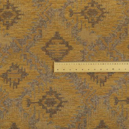 Elba Faded Kilim Traditional Pattern Yellow Chenille Colour Furnishing Curtain Fabric CTR-803 - Made To Measure Curtains