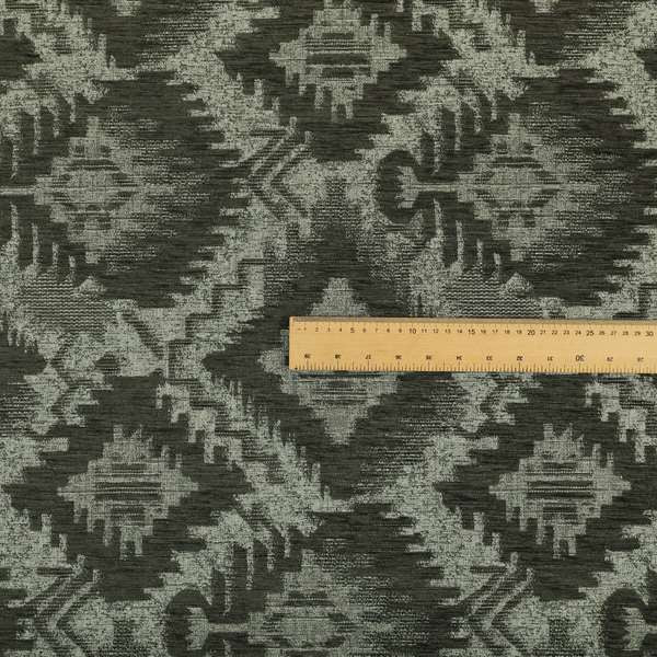 Elba Faded Kilim Traditional Pattern Grey Chenille Colour Furnishing Curtain Fabric CTR-805 - Roman Blinds