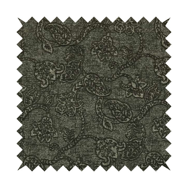 Elba Faded Floral Traditional Pattern Grey Chenille Colour Furnishing Curtain Fabric CTR-806 - Made To Measure Curtains