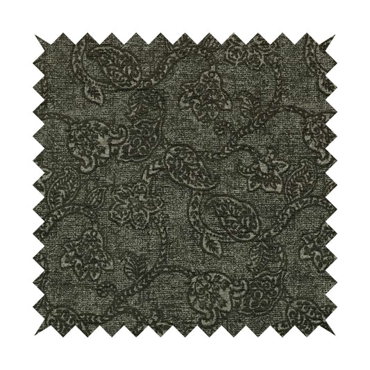 Elba Faded Floral Traditional Pattern Grey Chenille Colour Furnishing Curtain Fabric CTR-806