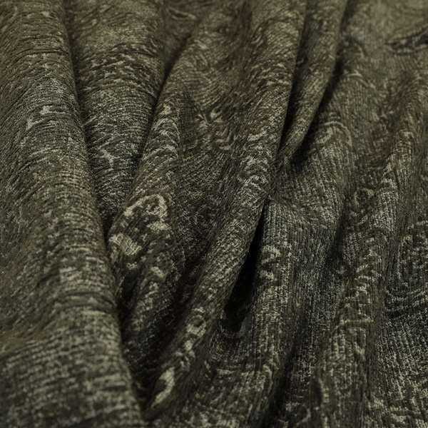 Elba Faded Floral Traditional Pattern Grey Chenille Colour Furnishing Curtain Fabric CTR-806 - Made To Measure Curtains