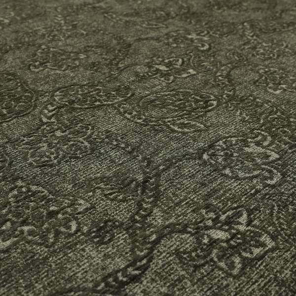 Elba Faded Floral Traditional Pattern Grey Chenille Colour Furnishing Curtain Fabric CTR-806