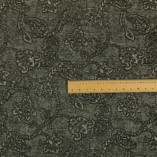 Elba Faded Floral Traditional Pattern Grey Chenille Colour Furnishing Curtain Fabric CTR-806 - Roman Blinds