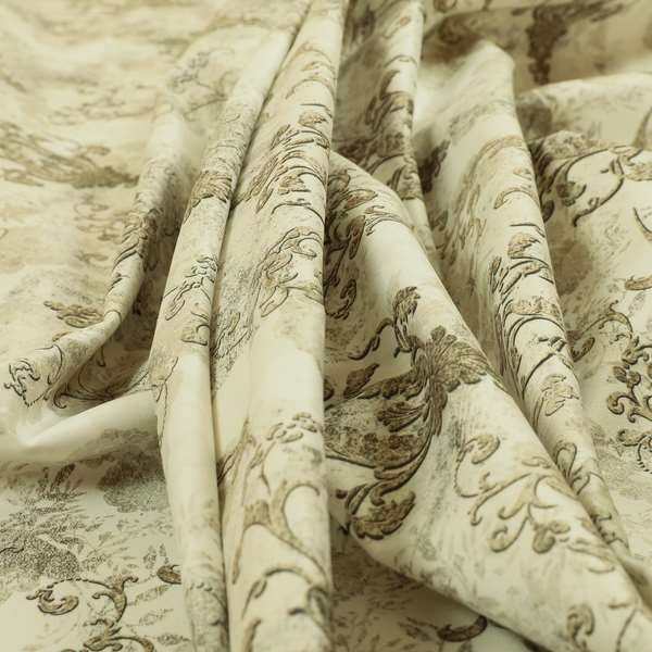 Freedom Printed Velvet Fabric Collection Damask Pattern In Brown Colour Upholstery Fabric CTR-81 - Roman Blinds