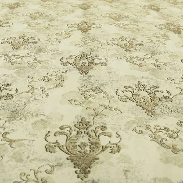 Freedom Printed Velvet Fabric Collection Damask Pattern In Brown Colour Upholstery Fabric CTR-81