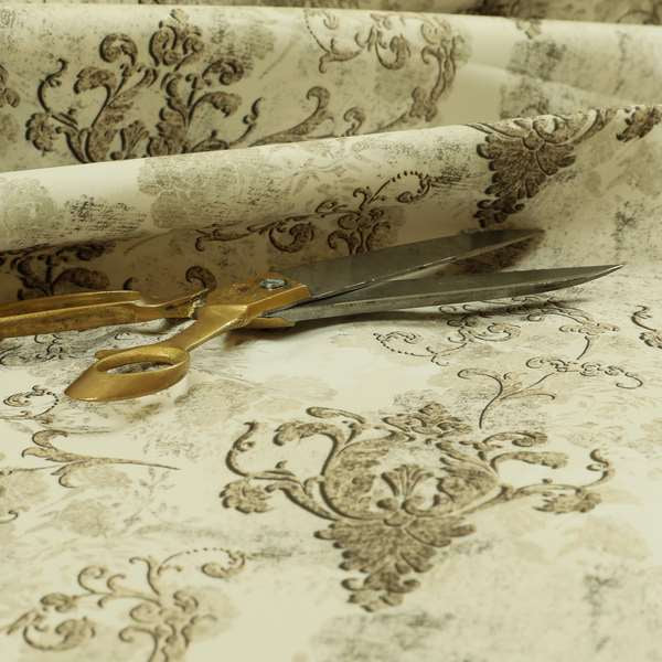 Freedom Printed Velvet Fabric Collection Damask Pattern In Brown Colour Upholstery Fabric CTR-81 - Made To Measure Curtains