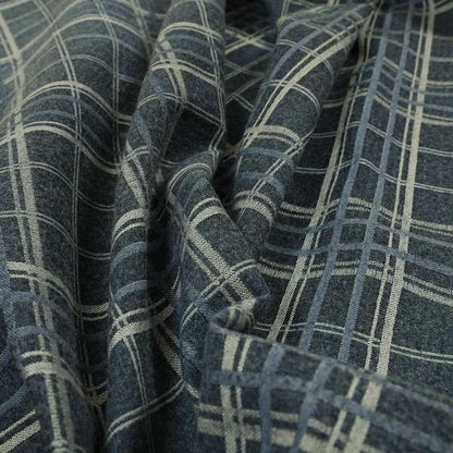 Sherbourne Wool Effect Chenille Blue Colour Tartan Plaid Pattern Curtain Upholstery Fabrics CTR-813 - Roman Blinds