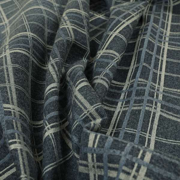 Sherbourne Wool Effect Chenille Blue Colour Tartan Plaid Pattern Curtain Upholstery Fabrics CTR-813