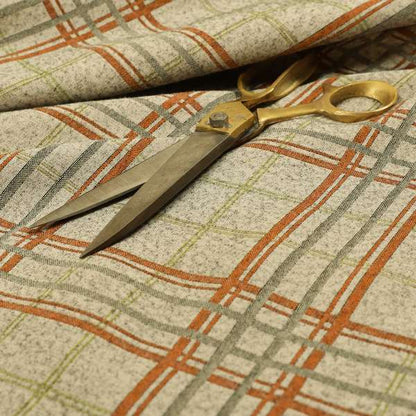 Sherbourne Wool Effect Chenille Orange Green Colour Tartan Plaid Pattern Curtain Upholstery Fabrics CTR-814 - Roman Blinds