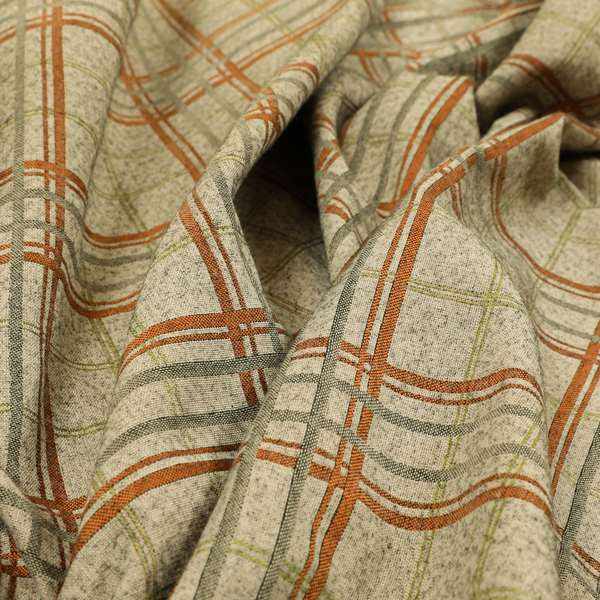 Sherbourne Wool Effect Chenille Orange Green Colour Tartan Plaid Pattern Curtain Upholstery Fabrics CTR-814 - Handmade Cushions