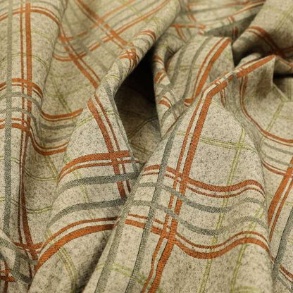 Sherbourne Wool Effect Chenille Orange Green Colour Tartan Plaid Pattern Curtain Upholstery Fabrics CTR-814