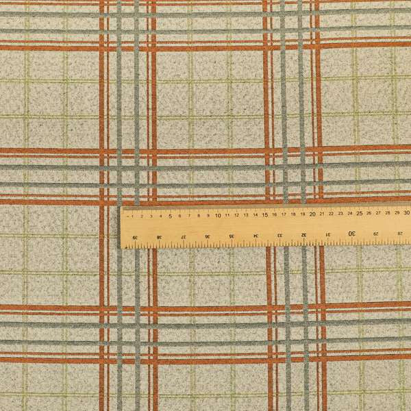 Sherbourne Wool Effect Chenille Orange Green Colour Tartan Plaid Pattern Curtain Upholstery Fabrics CTR-814
