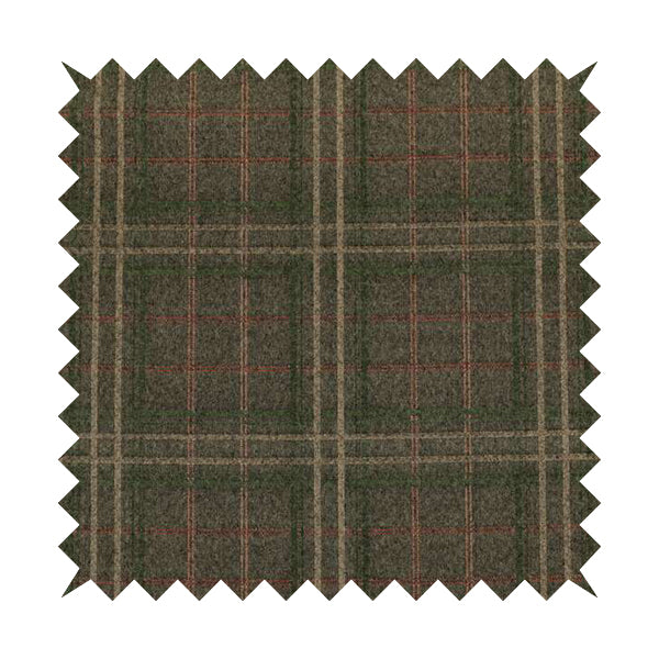 Sherbourne Wool Effect Chenille Brown Green Colour Tartan Plaid Pattern Curtain Upholstery Fabrics CTR-817 - Roman Blinds