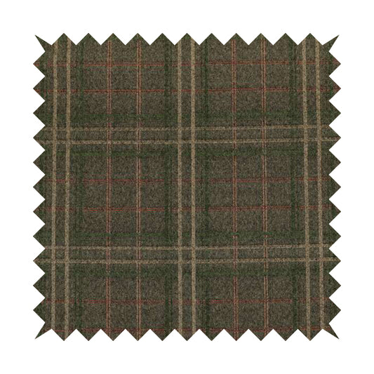 Sherbourne Wool Effect Chenille Brown Green Colour Tartan Plaid Pattern Curtain Upholstery Fabrics CTR-817