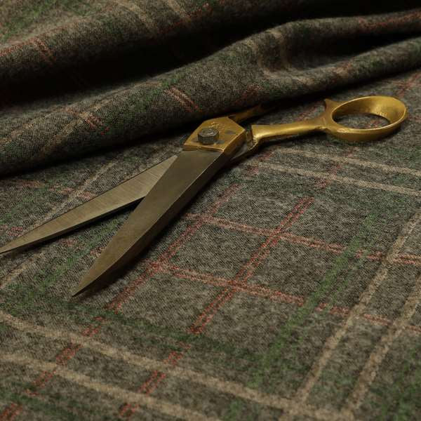 Sherbourne Wool Effect Chenille Brown Green Colour Tartan Plaid Pattern Curtain Upholstery Fabrics CTR-817 - Roman Blinds