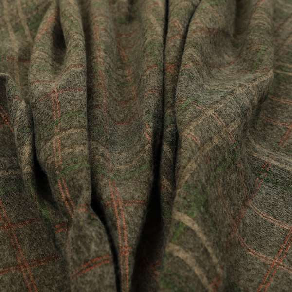 Sherbourne Wool Effect Chenille Brown Green Colour Tartan Plaid Pattern Curtain Upholstery Fabrics CTR-817 - Roman Blinds