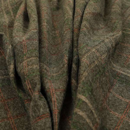 Sherbourne Wool Effect Chenille Brown Green Colour Tartan Plaid Pattern Curtain Upholstery Fabrics CTR-817