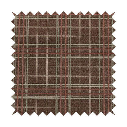 Sherbourne Wool Effect Chenille Burgundy Red Colour Tartan Plaid Pattern Curtain Upholstery Fabrics CTR-818