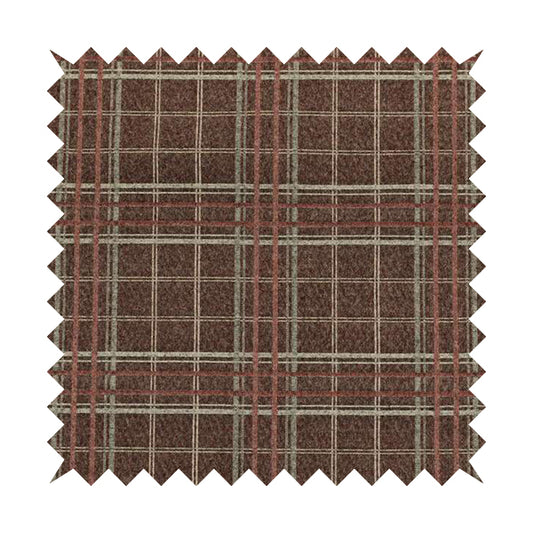 Sherbourne Wool Effect Chenille Burgundy Red Colour Tartan Plaid Pattern Curtain Upholstery Fabrics CTR-818