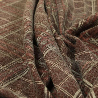 Sherbourne Wool Effect Chenille Burgundy Red Colour Tartan Plaid Pattern Curtain Upholstery Fabrics CTR-818 - Handmade Cushions